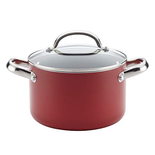 Farberware 22015 Buena Cocina Nonstick Stock Soup Pot/Stockpot with Lid, 4 Quart, Red
