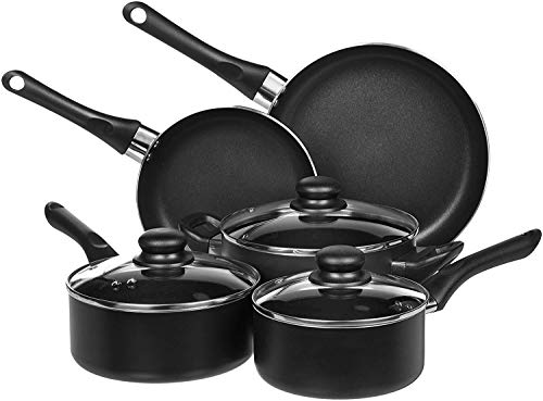 AmazonBasics 8-Piece Non-Stick Kitchen Cookware Set, Pots and Pans