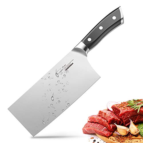 Cleaver Knife, 7 Inch Butchers Knife German High Carbon Stainless Steel Kitchen Meat Chopper Razor Shape Chef’s Knives with Ergonomic Handle