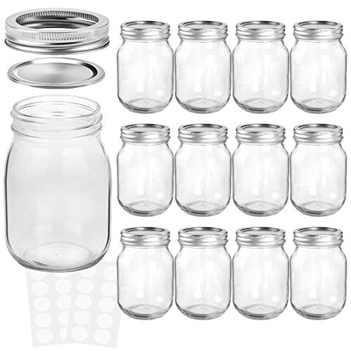 Honey SXUDA 16 oz Mason Jars with Silver Lids and Bands Regular Mouth Canning Jars for Jam Shower Favors DIY Magnetic Spice Jars Baby Foods Jelly 12 PACK Wedding Favors 