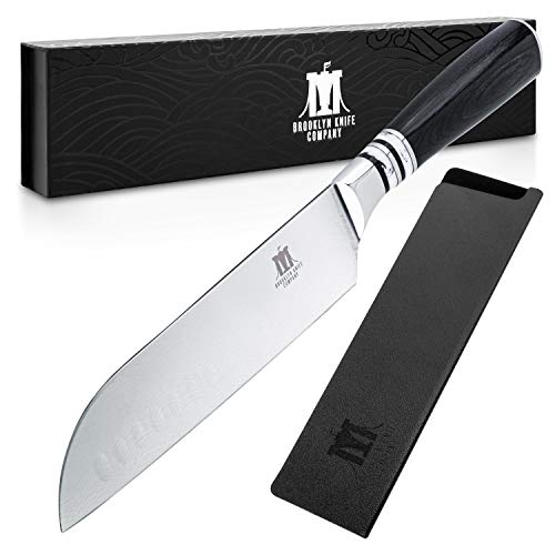 Brooklyn Knife Co. Santoku Knife – Japanese Seigaiha Series – Etched High Carbon Steel 7-Inch