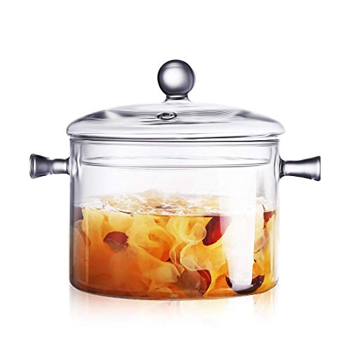 Glass Saucepan with Cover, 1.5L/50 FL OZ Heat-resistant Glass Stovetop Pot and Pan with Lid, The Best Handmade Glass Cookware Set Cooktop Safe for Pasta Noodle, Soup, Milk, Baby Food