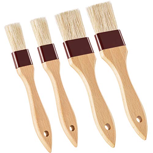 4 Pieces Pastry Brushes 1-Inch and 1 1/2 -Inch Width Basting Oil Brush with Boar Bristles and Beech Hardwood Handles Barbecue Oil Brush for Spreading Butter Cooking Baking Brush