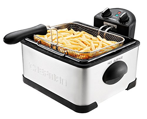 Chefman 4.5 Liter Deep Fryer with Basket Strainer, XL Jumbo Size, Adjustable Temperature and Timer, Perfect for Fried Chicken, Shrimp, French Fries & More, Removable Oil Container, Stainless Steel