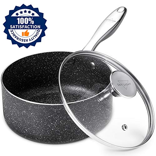 Sauce Pan 2 Quart, Nonstick Saucepan with Lid, Stone-Derived Granite Coating No-stick Saucier Pot, Stainless Handle, Induction Compatible, Oven Safe, Dishwasher Safe