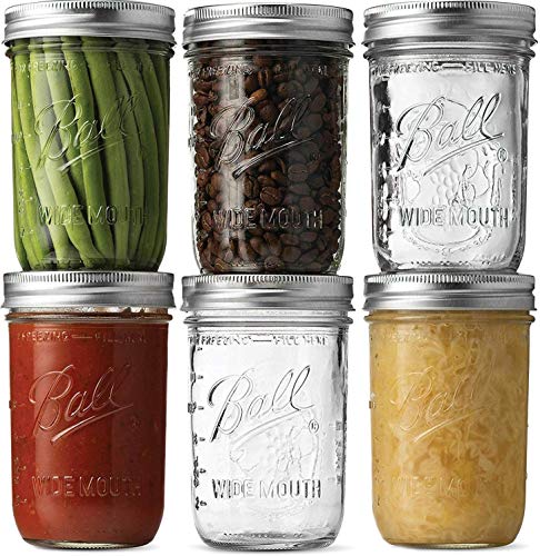 Ball Wide Mouth Mason Jars (16 oz/Capacity) [6 Pack] with Airtight lids and Bands. For Canning, Fermenting, Pickling, Decor – Freezing, Microwave And Dishwasher Safe. Bundled With SEWANTA Jar Opener