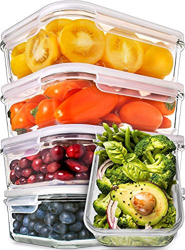 Prep Naturals Glass Meal Prep Containers – Food Prep Containers with Lids Meal Prep – Food Storage Containers Airtight – Lunch Containers Portion Control Containers Bpa-Free (5 Pack,30 Ounce)