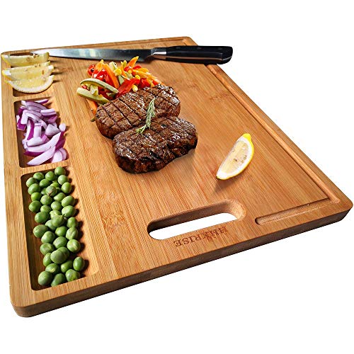 Extra Strong Anti-Microbial Wood With Handle Best Kitchen Cutting Board for Meat Cheese Large Organic Bamboo Chopping Board Fruit and Vegetables by Atlasize